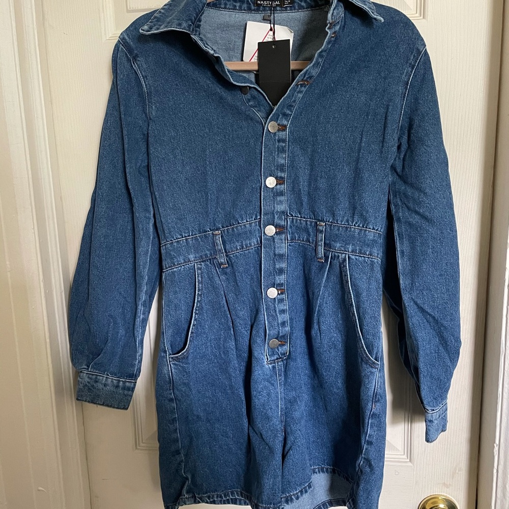Nasty Gal Denim Romper with Balloon Sleeves